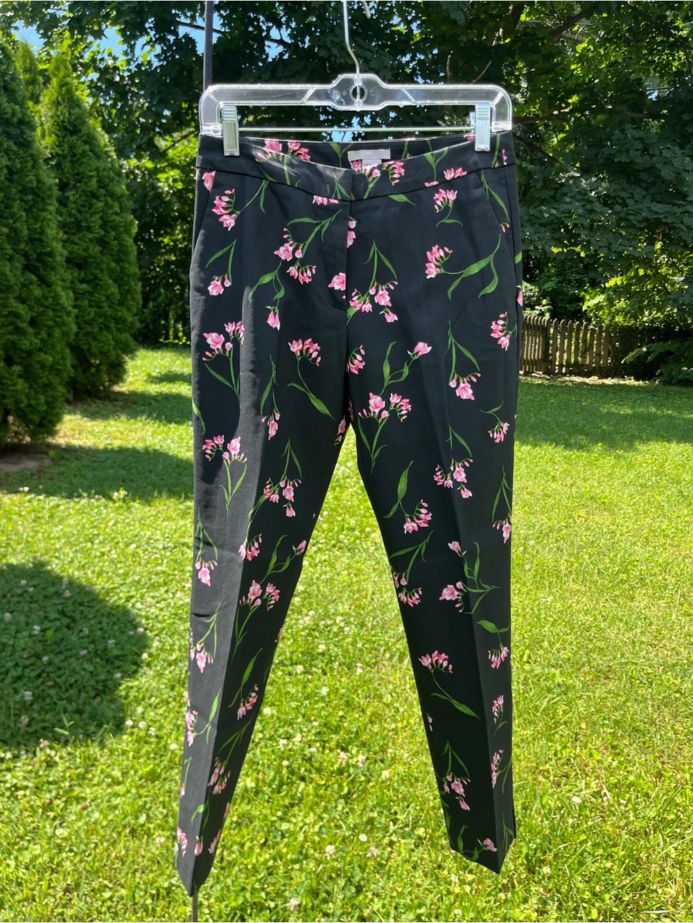 H&M Black Slim Women’s Ankle Pants with Pink Floral Print